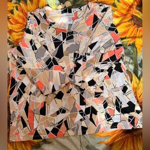 Alfred Dunner Geometric Print Top - Black, Beige, Coral